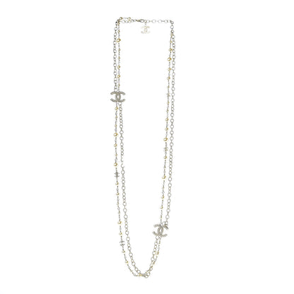 Chanel Graduated Pearl Double Chain CC Long Necklace Golden Pearly White 3 of 6