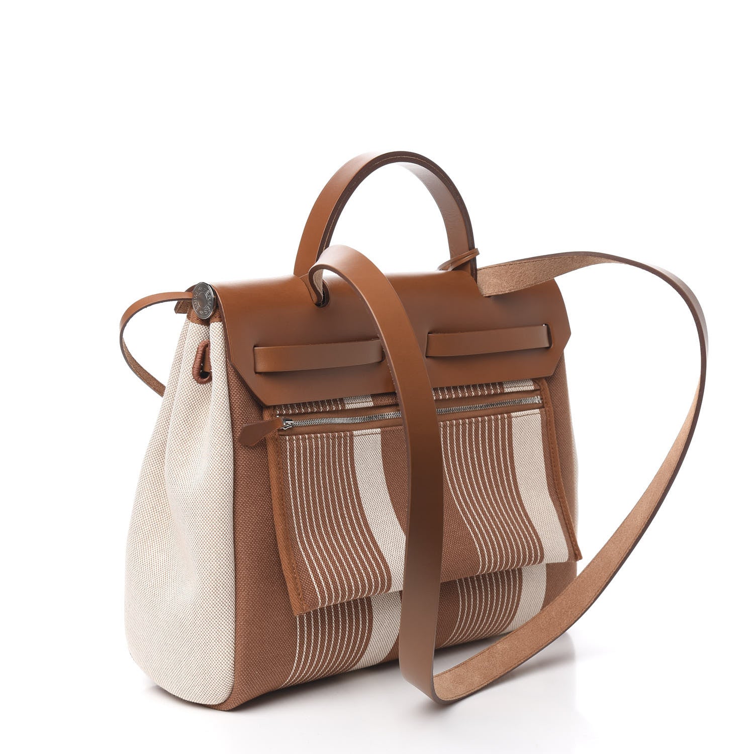 Hermes Vache Hunter Toile H Vibration Herbag Zip Retourne 31 PM Fauve Ecru Beige 3 of 12