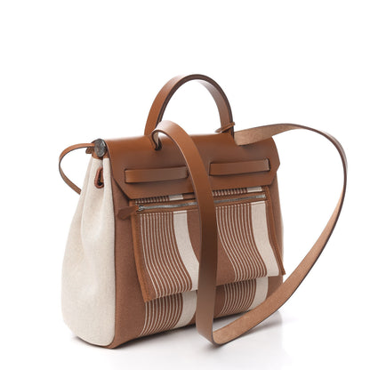 Hermes Vache Hunter Toile H Vibration Herbag Zip Retourne 31 PM Fauve Ecru Beige 3 of 12