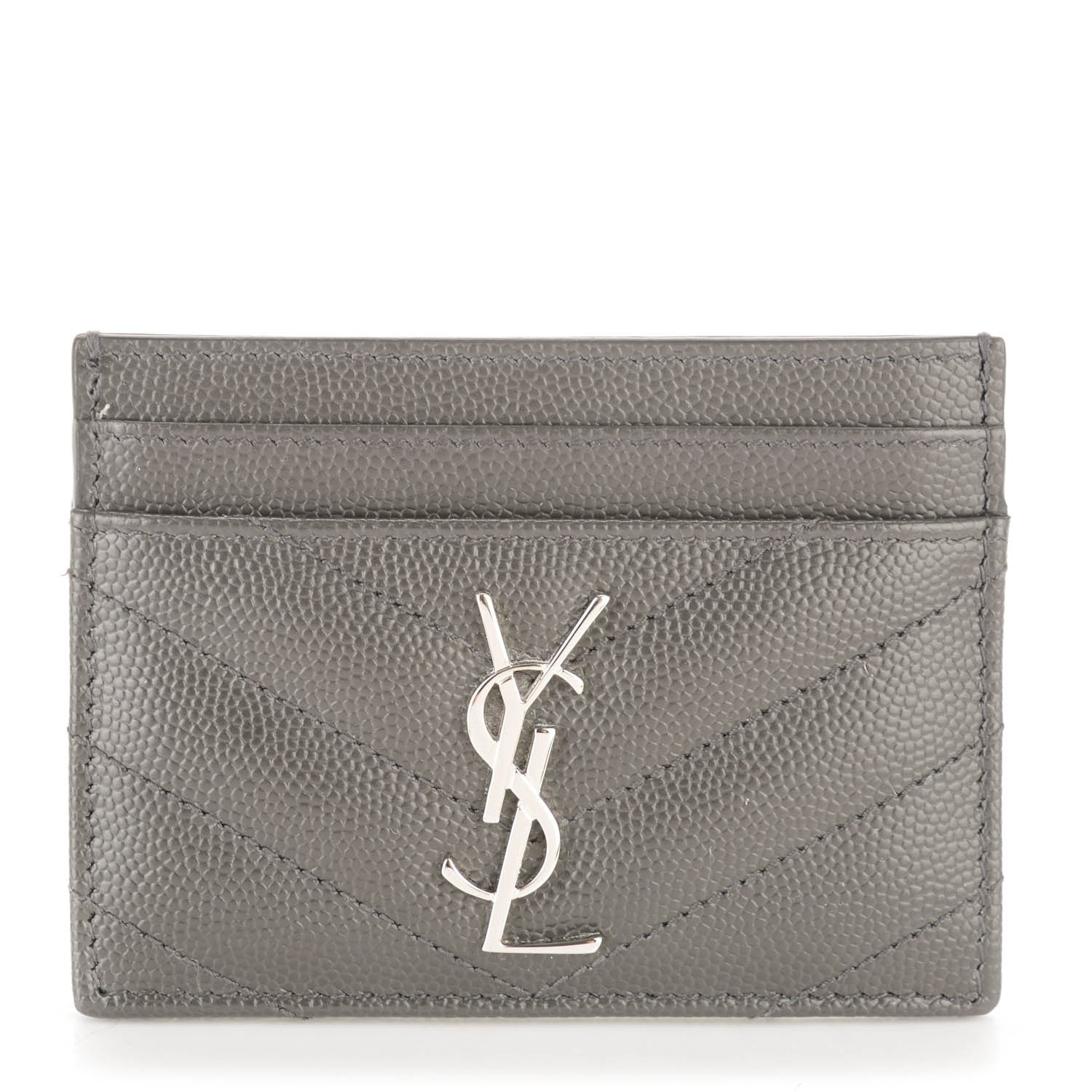 Saint Laurent Grain De Poudre Matelasse Chevron Monogram Card Case Coal 1 of 7