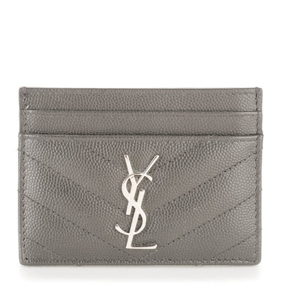 Saint Laurent Grain De Poudre Matelasse Chevron Monogram Card Case Coal 1 of 7