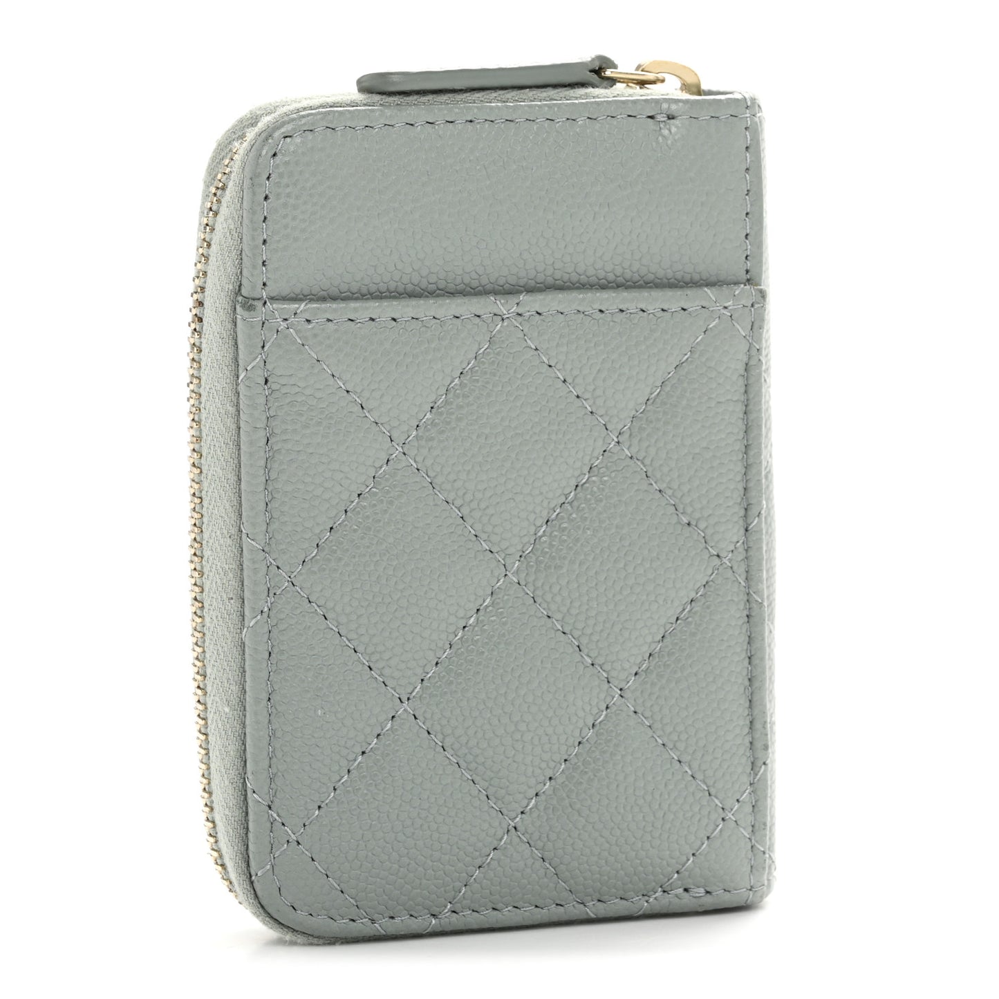 Caviar Quilted Zip Card Holder Grey