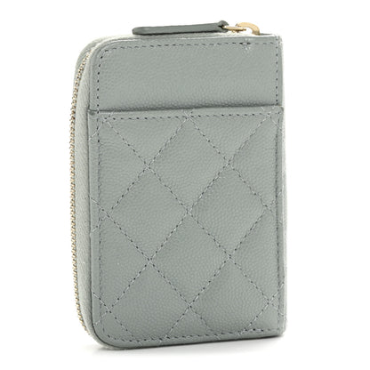 Chanel Caviar Quilted Zip Card Holder Grey 3 of 10
