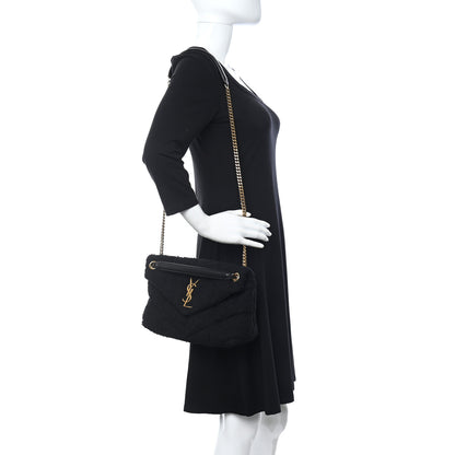 Saint Laurent Tweed Quilted Small Loulou Puffer Monogram Chain Satchel Black 2 of 10