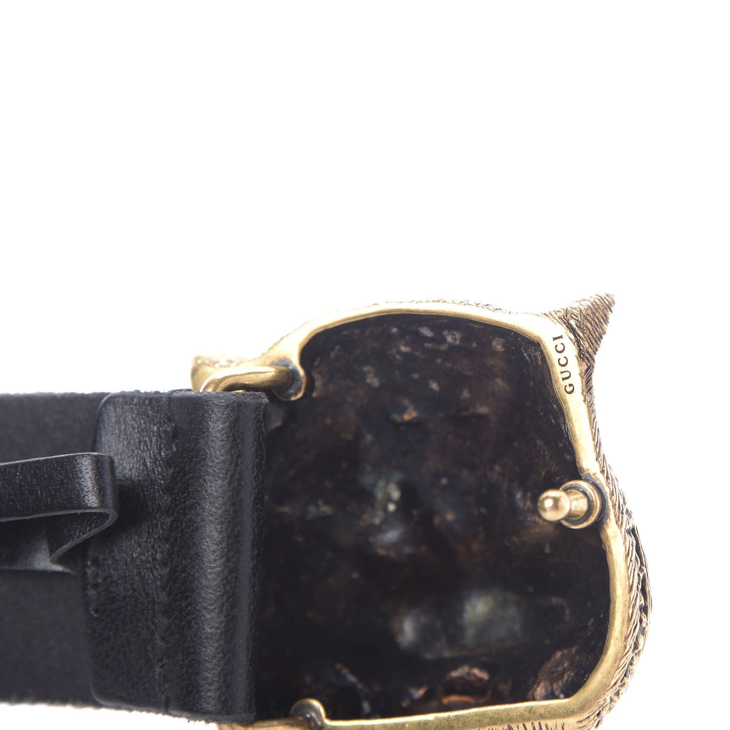 Calfskin Brass Feline Buckle Belt 95 38 Black