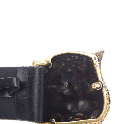 Gucci Calfskin Brass Feline Buckle Belt 95 38 Black 4 of 8