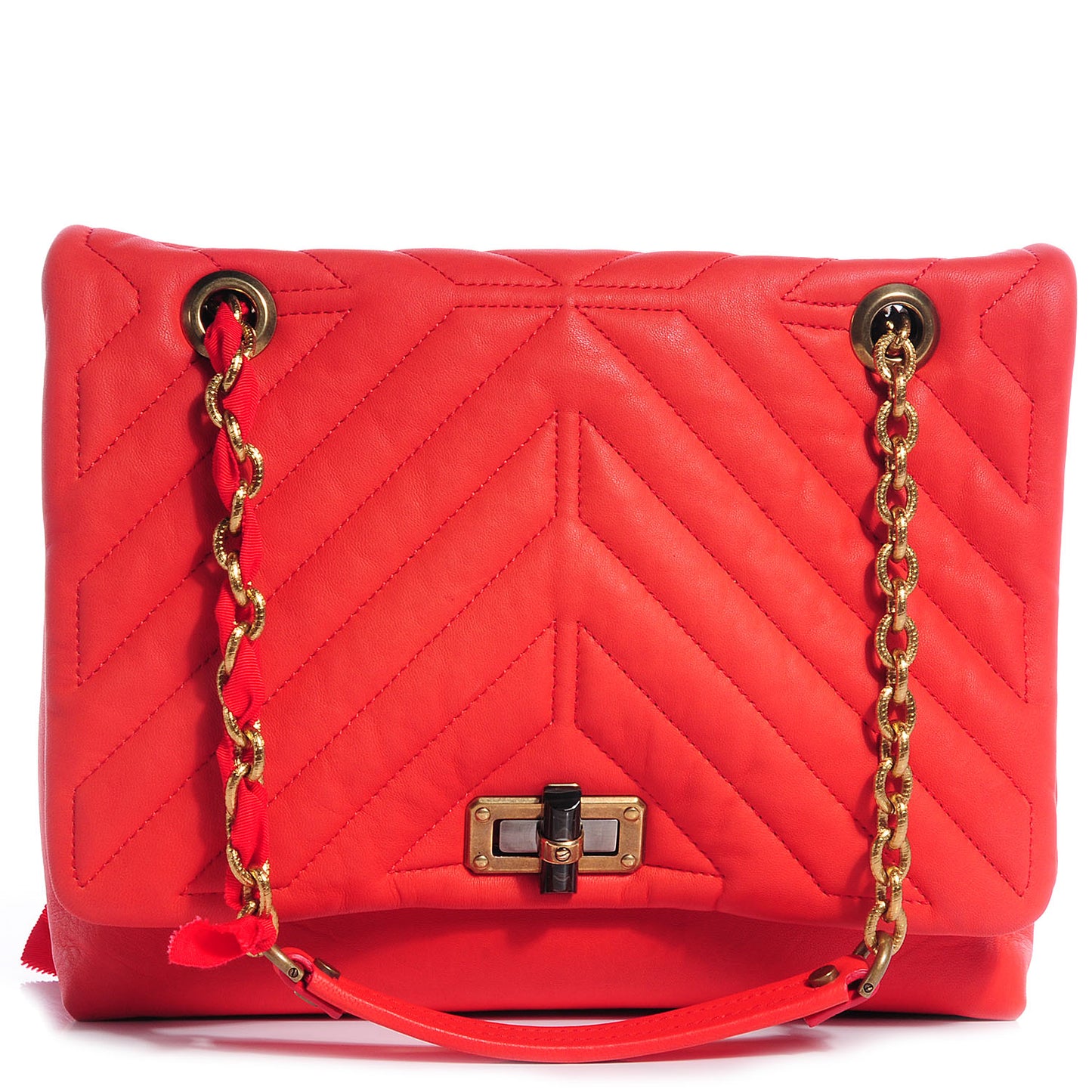 Quilted Lambskin Happy Medium Shoulder Bag Coquelicot Orange