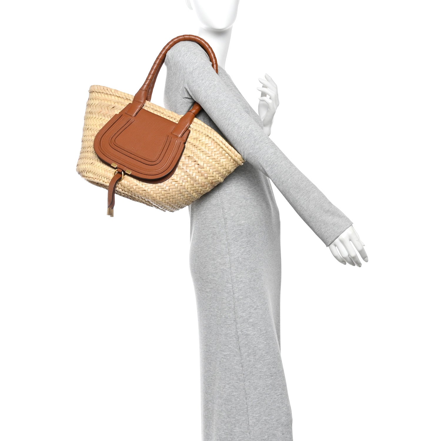 Chloe Raffia Small Grain Calfskin Medium Marcie Basket Tan 2 of 10