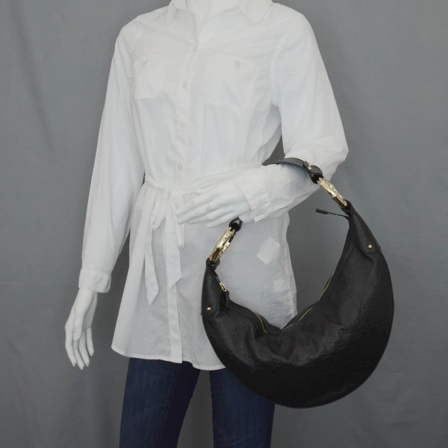 Guccissima Half Moon Bamboo Ring Hobo