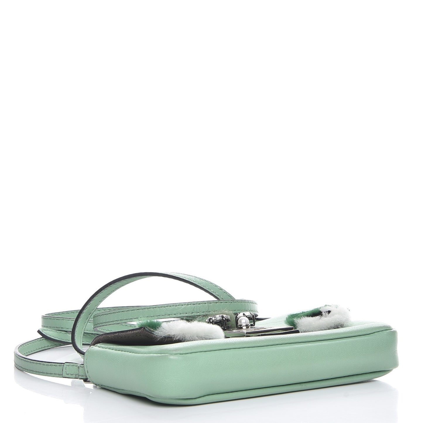 Nappa Rabbit Fox Fur Micro Buggie Baguette Verde Acqua