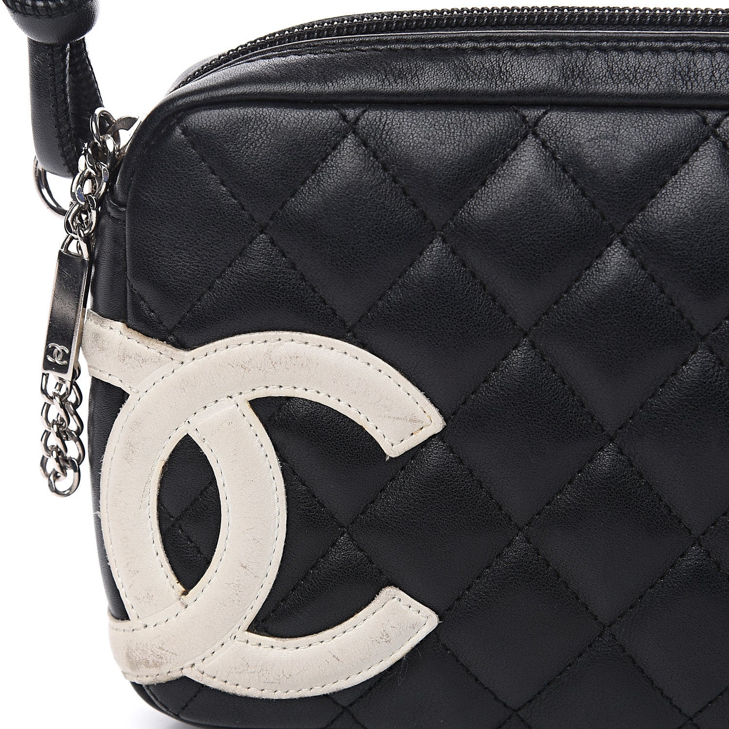 Chanel Calfskin Quilted Cambon Pochette Black White 12 of 13