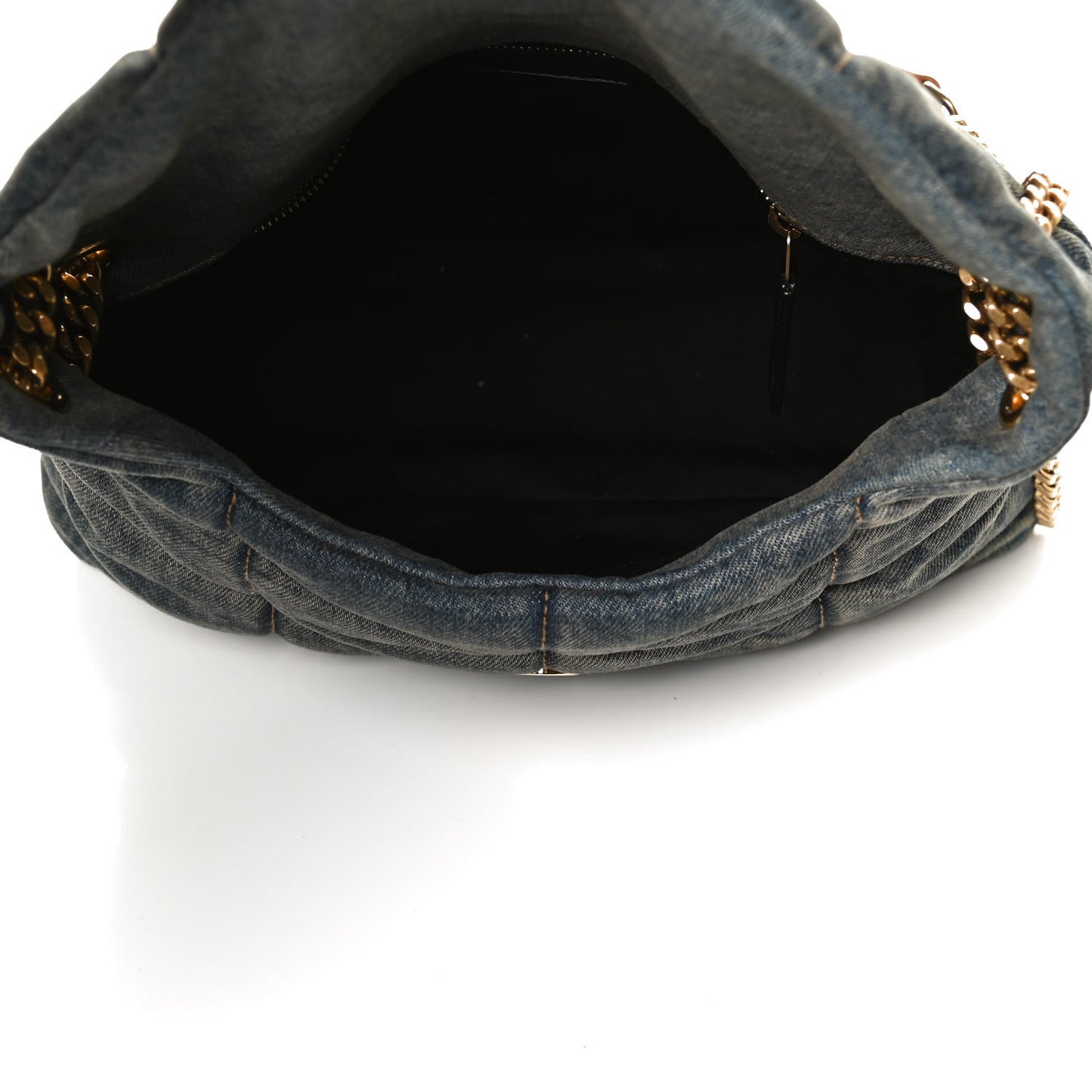 Denim Quilted Small Loulou Puffer Monogram Chain Satchel Blue Cinnamon