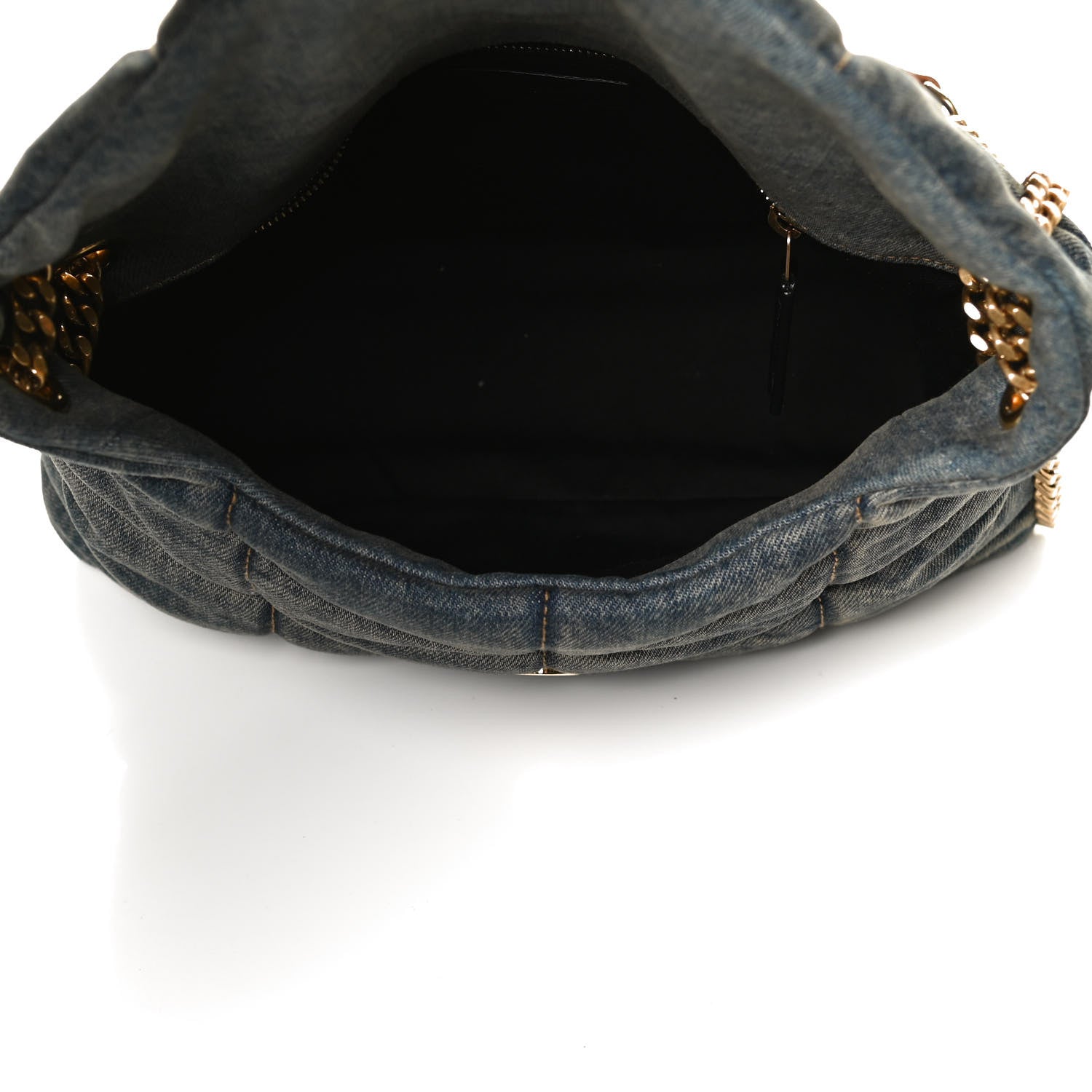 Saint Laurent Denim Quilted Small Loulou Puffer Monogram Chain Satchel Blue Cinnamon 5 of 10