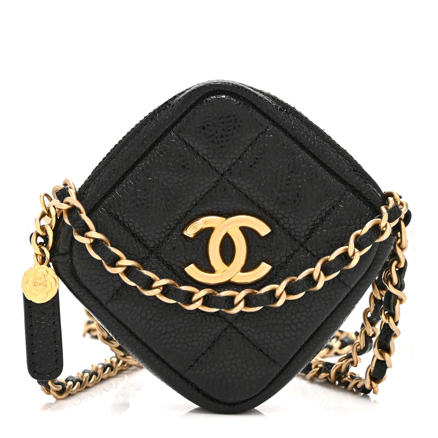 Caviar Quilted Diamond Coin Purse With Chain Black