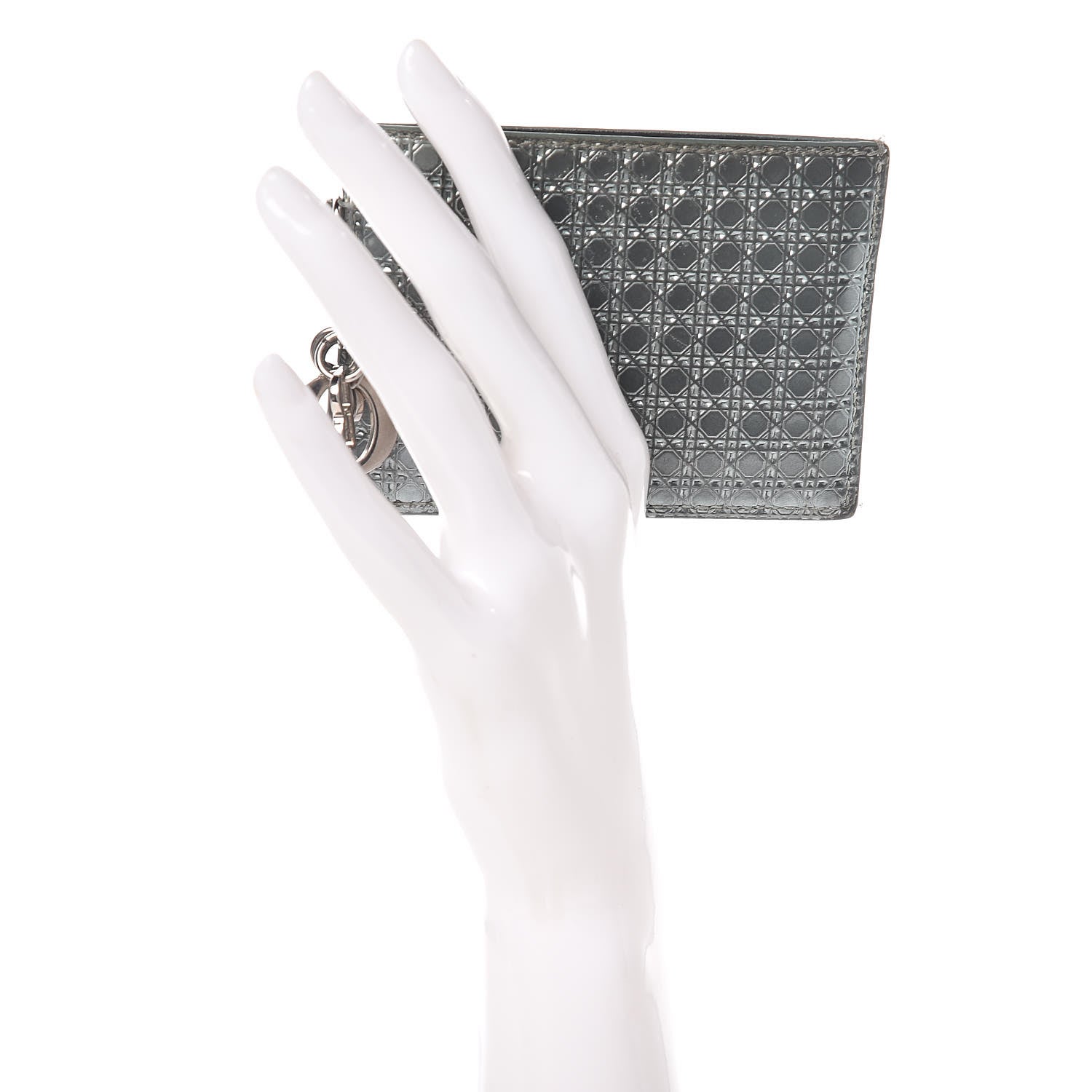 Christian Dior Metallic Patent Micro-Cannage Lady Dior Card Holder Silver 2 of 11