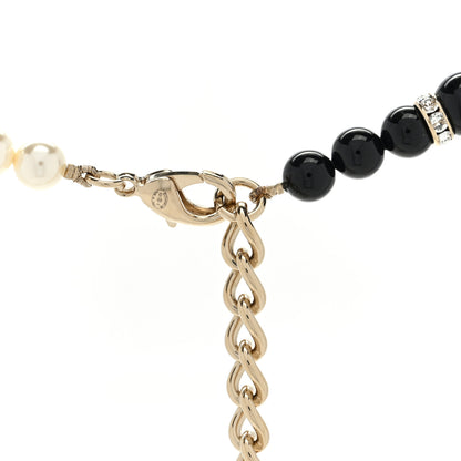 Chanel Pearl Beaded Crystal CC Long Necklace Gold Black White 4 of 4