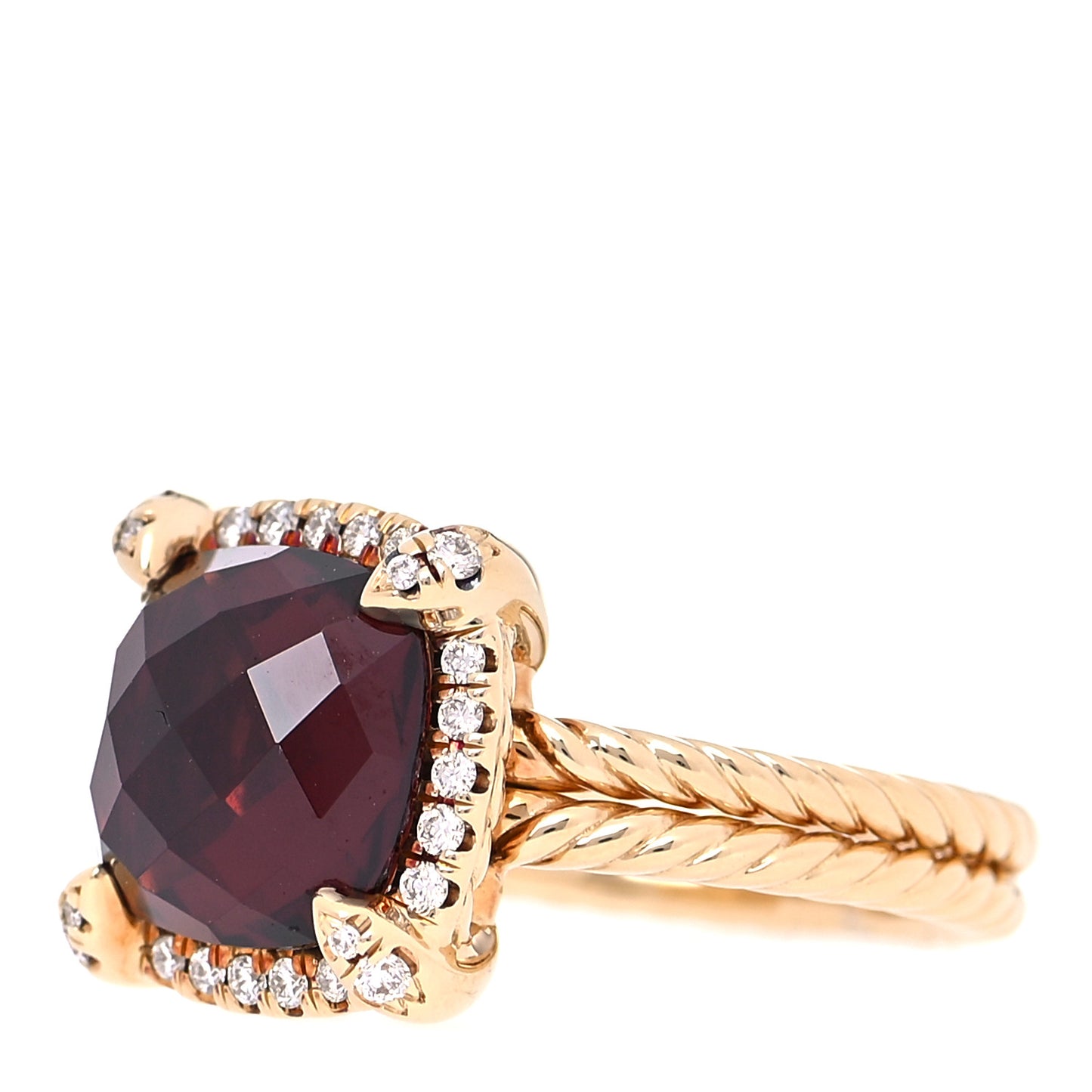 18K Yellow Gold Diamond Garnet 9mm Chatelaine Pave Bezel Ring 48 4.5