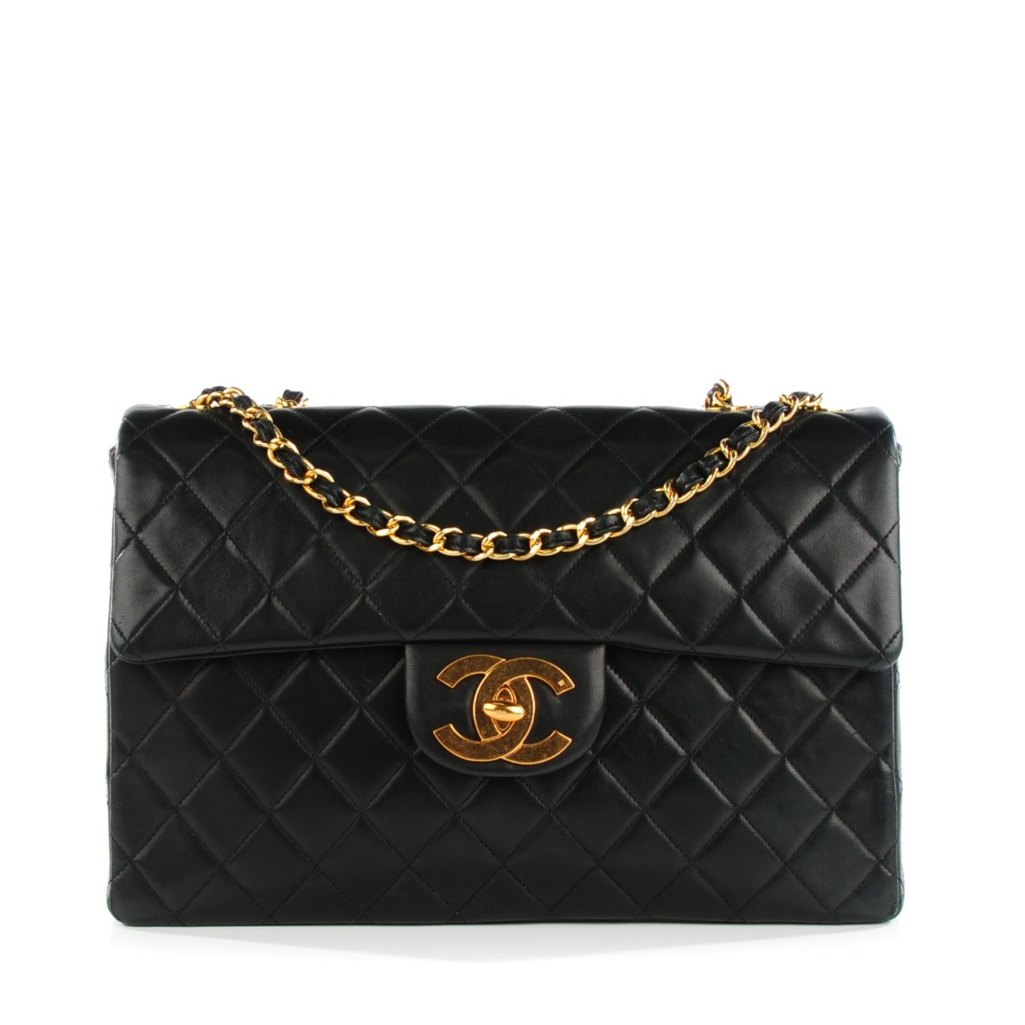 Lambskin Quilted XL Jumbo Single Flap Black