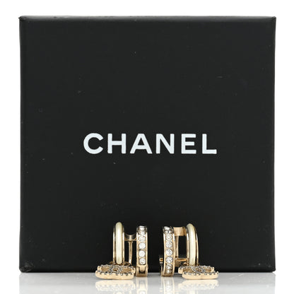 Chanel Crystal CC Hoop Drop Earrings Gold Pearly White 5 of 5