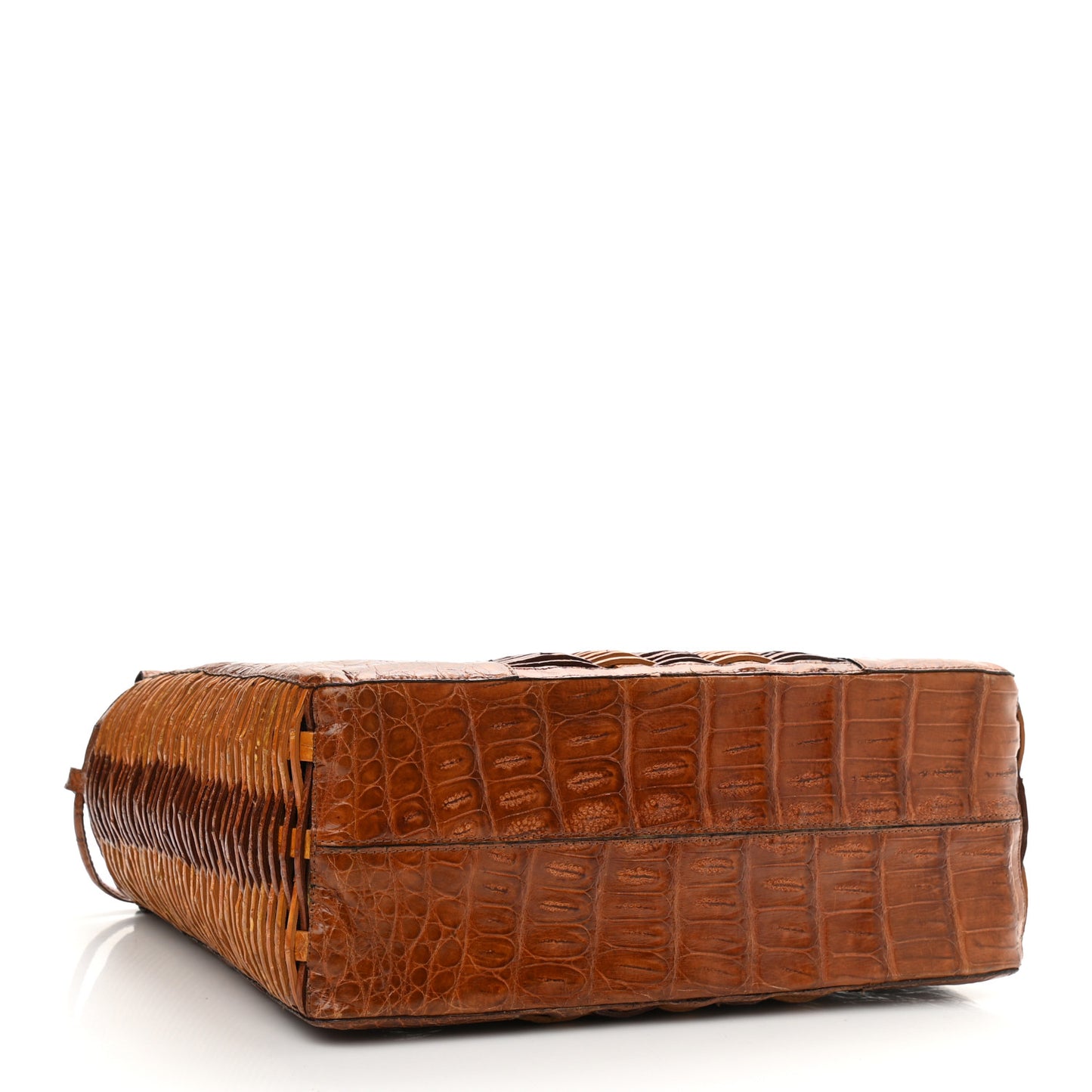 Crocodile Woven Top Handle Tote Brown