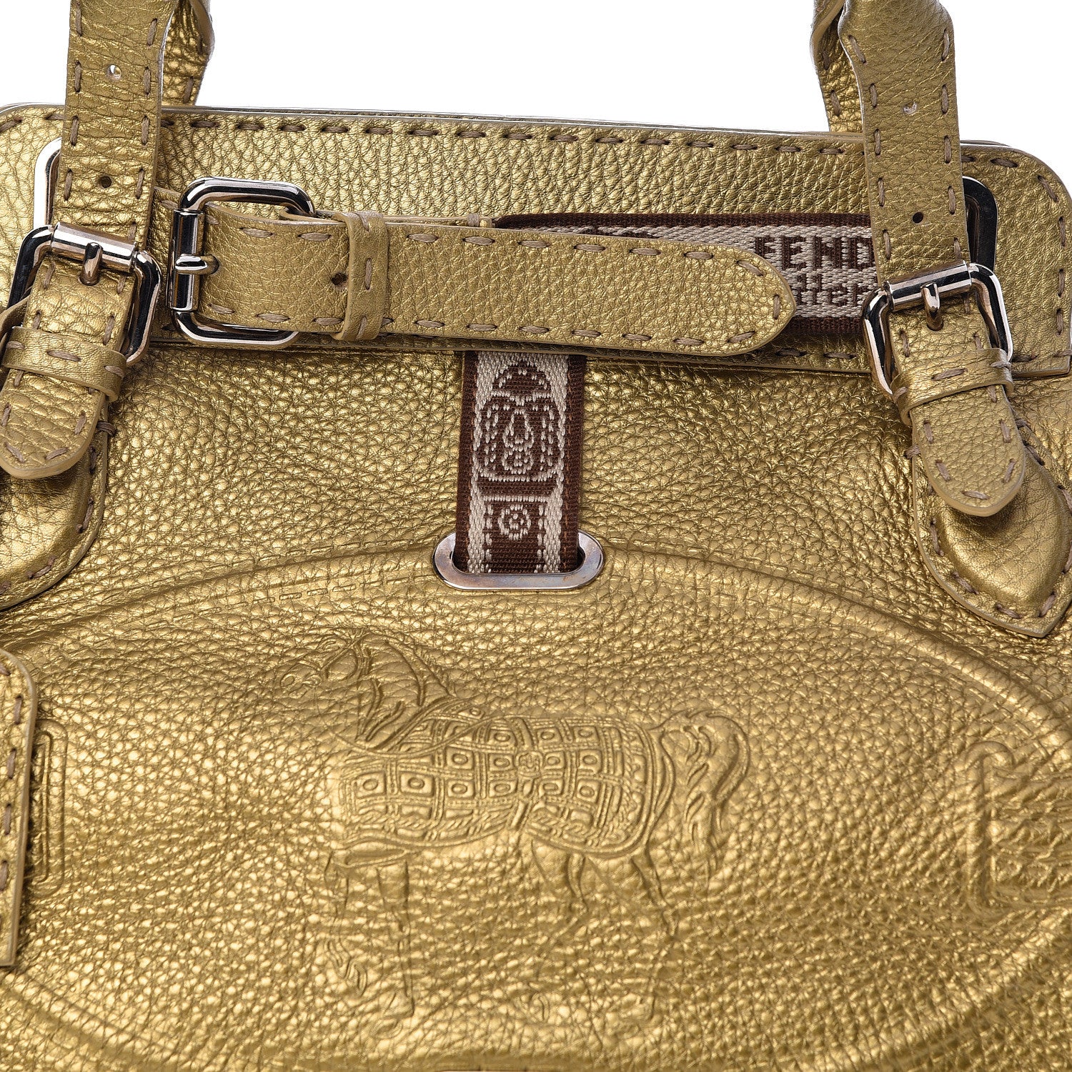 Fendi Calfskin Romano Selleria Small Villa Borghese Tote Gold 8 of 10