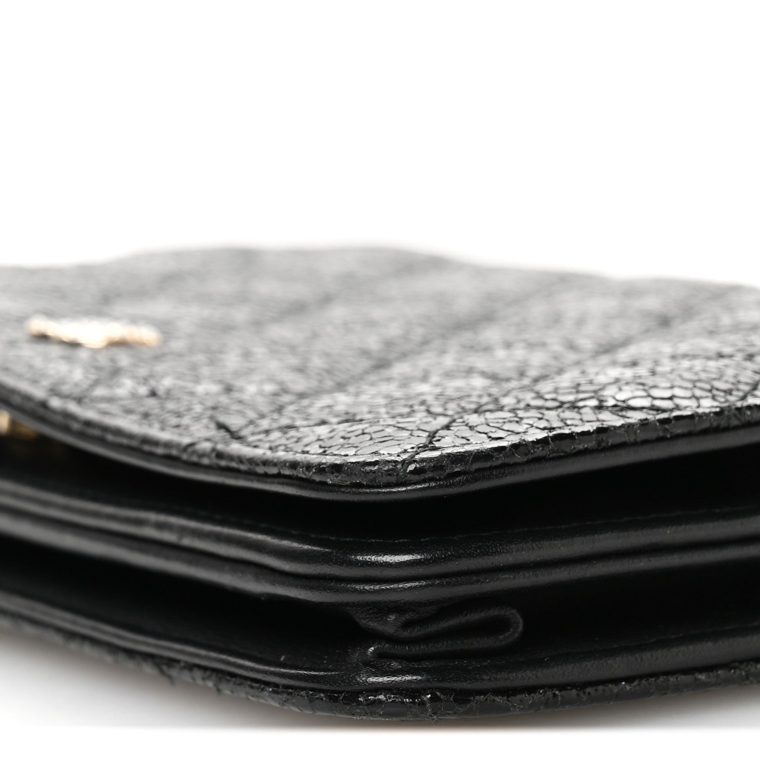 Chanel Crackled Patent Calfskin Quilted Pearl Wallet On Chain WOC Black 11 of 13