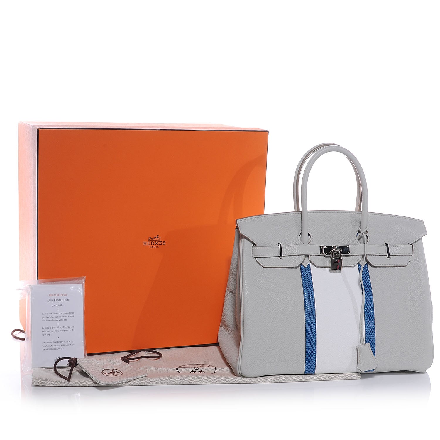 Hermes Taurillon Clemence Lizard Club Birkin 35 Gris Perle White Mykonos 6 of 11