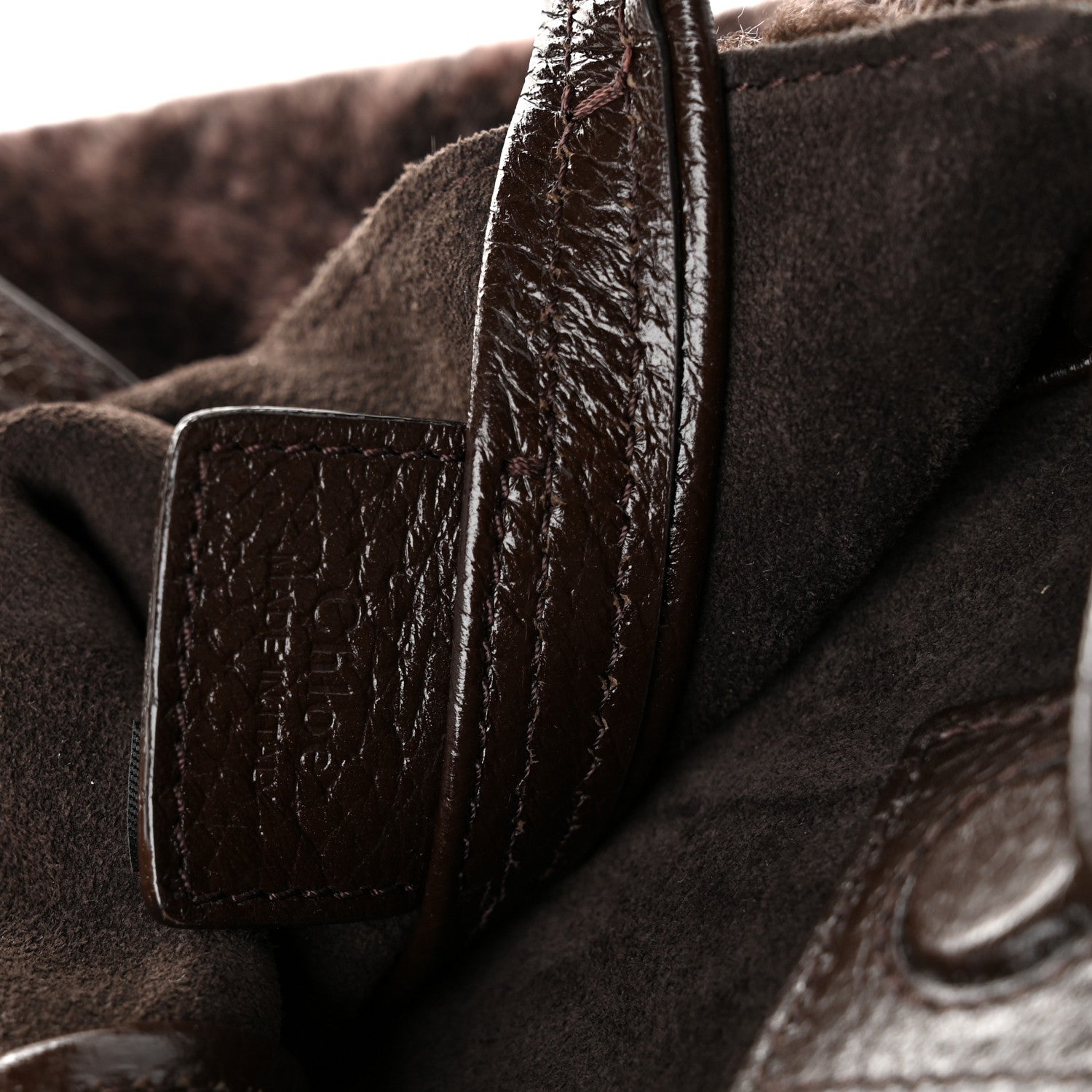 Chloe Shearling Small Spin Tote Dark Brown 6 of 10