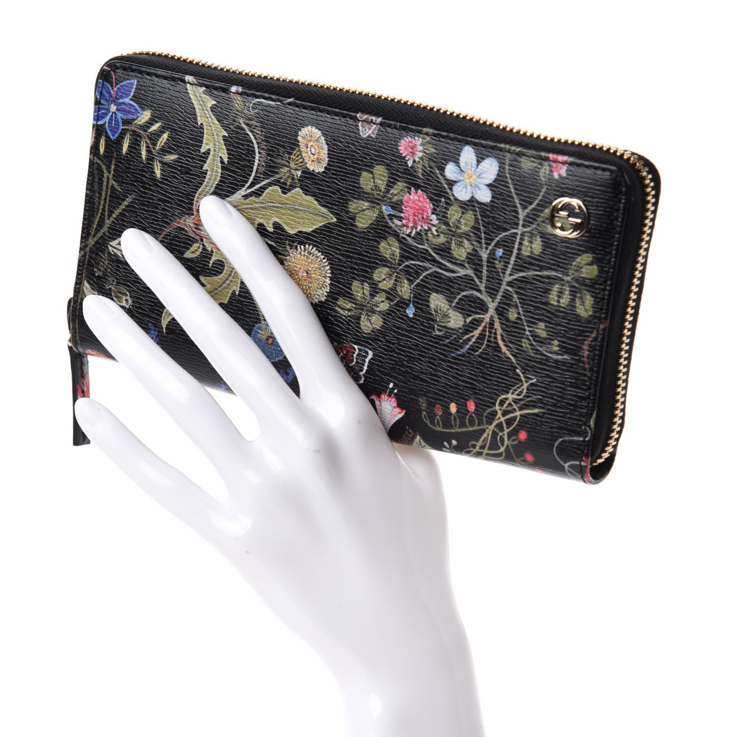Gucci Shangai Calfskin Flora Knight Zip Around Wallet Black 2 of 8