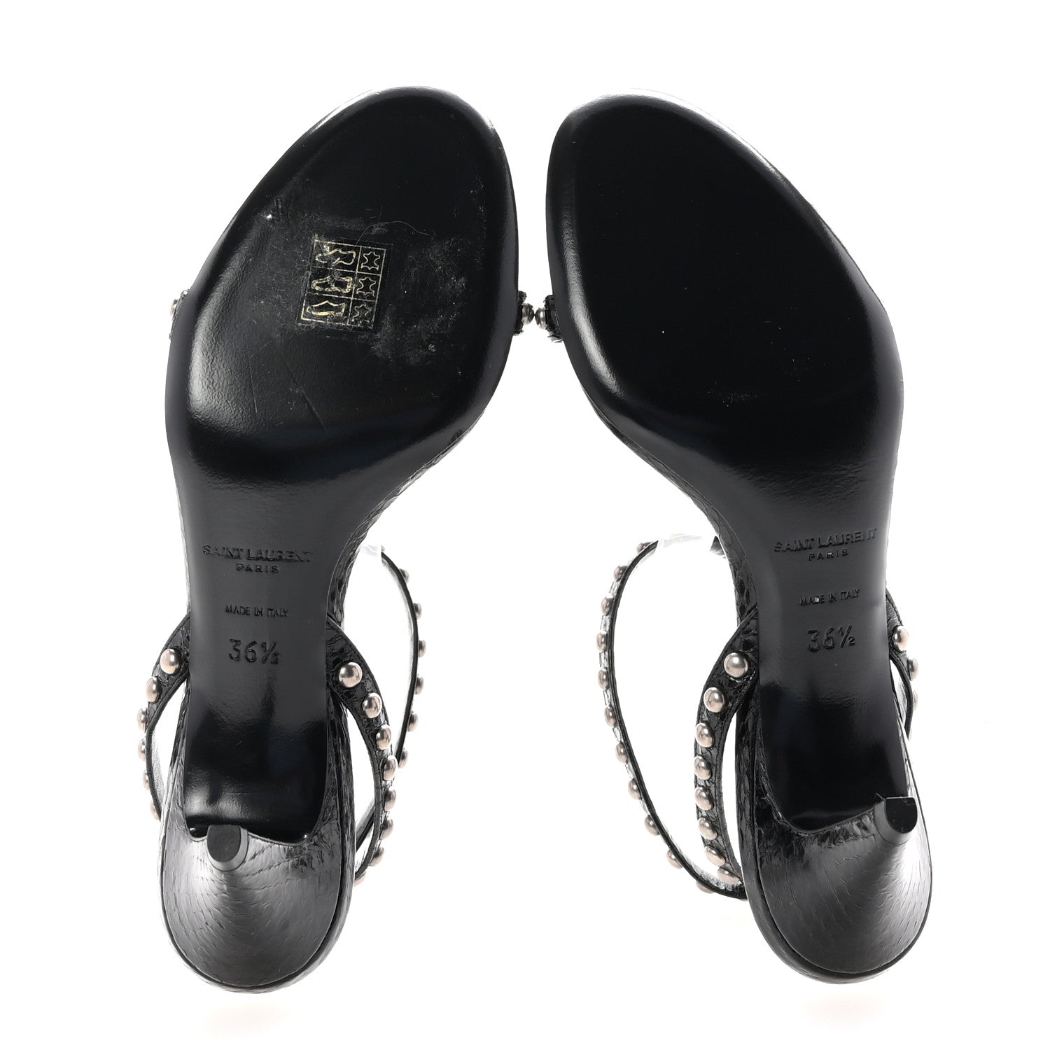 Saint Laurent Ayers Snakeskin Pearl Embellished Kiki 55 Sandals 36.5 Black 6 of 9