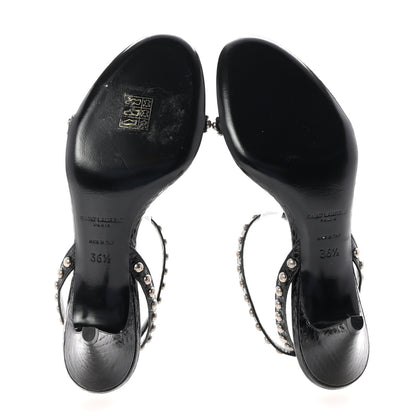 Saint Laurent Ayers Snakeskin Pearl Embellished Kiki 55 Sandals 36.5 Black 6 of 9