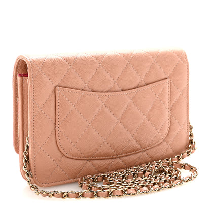 Chanel Caviar Quilted Perforated Metal CC Wallet On Chain WOC Beige 3 of 12
