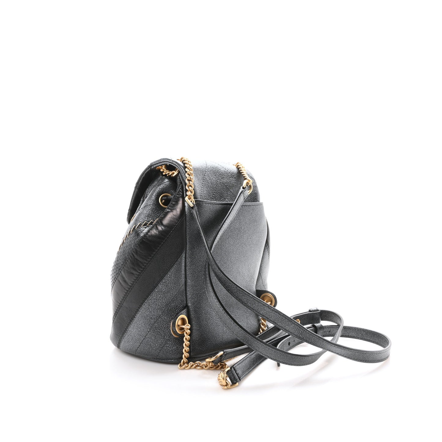 Metallic Calfskin Snakeskin Chevron Quilted Backpack Black Silver