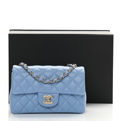 Chanel Lambskin Quilted Mini Rectangular Flap Light Blue 13 of 13