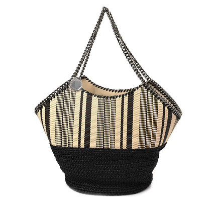 Stella McCartney Raffia Large Striped Falabella Tote Bag Black 1 of 7