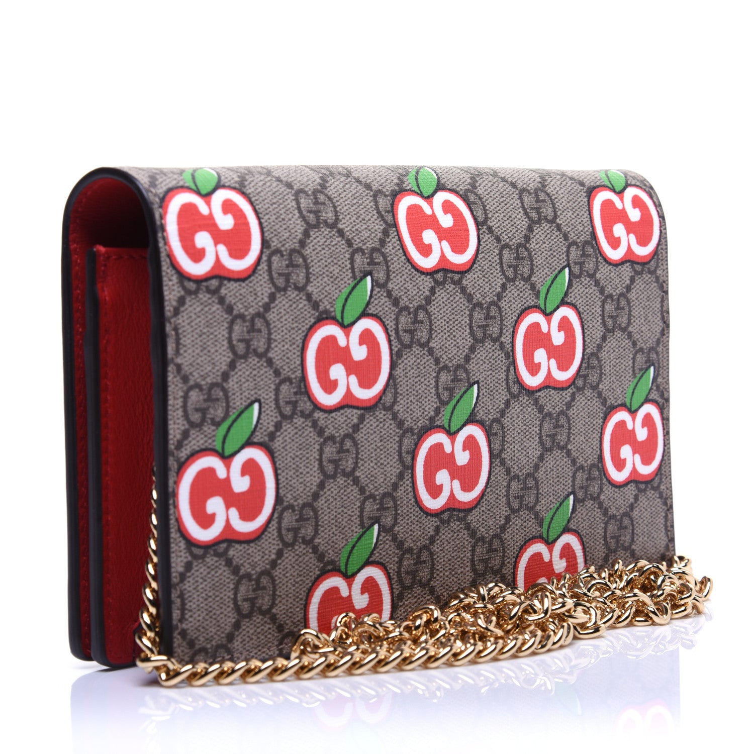 Gucci GG Supreme Monogram Apple Chain Wallet Beige Multicolor Lobster Red 3 of 11
