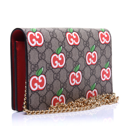 Gucci GG Supreme Monogram Apple Chain Wallet Beige Multicolor Lobster Red 3 of 11