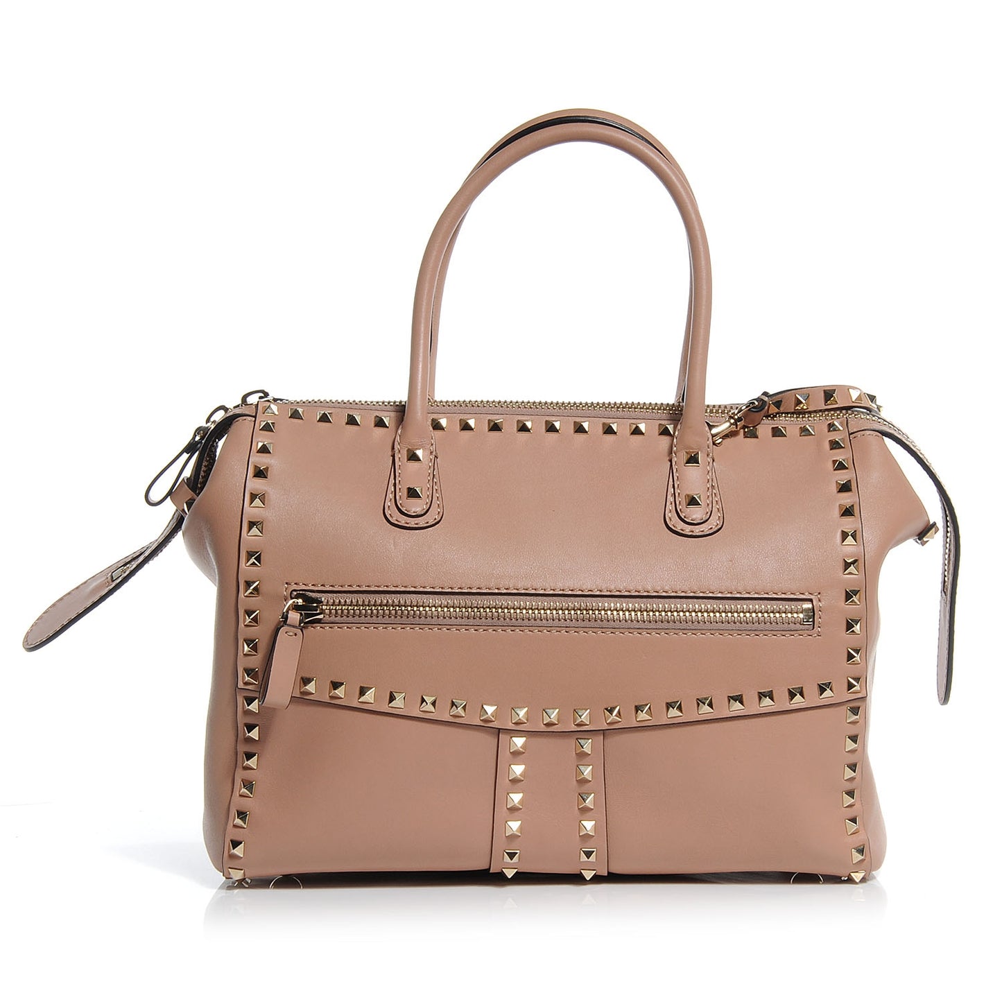 Calfskin Rockstud Top Handle Satchel Soft Noisette