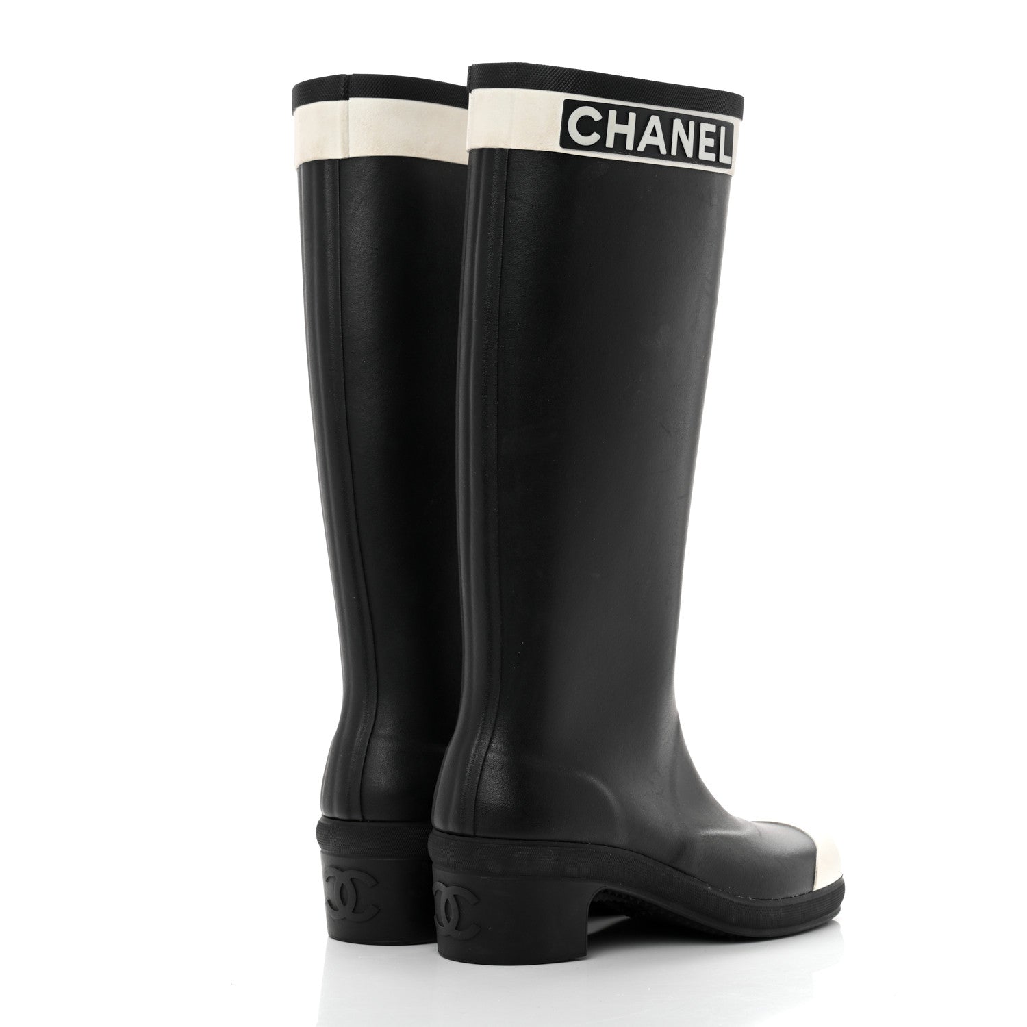 Chanel Rubber Logo Rain Boots 39 Black White 4 of 6