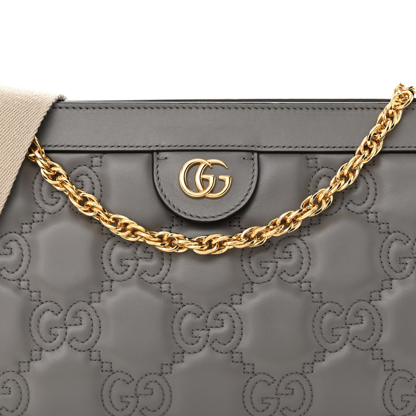 Calfskin GG Matelasse Small Slim Chain Shoulder Bag Dusty Grey Natural