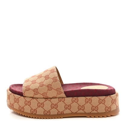 Gucci Canvas GG Monogram Angelina Platform Slide Sandals 38.5 Beige Ruggine 1 of 9