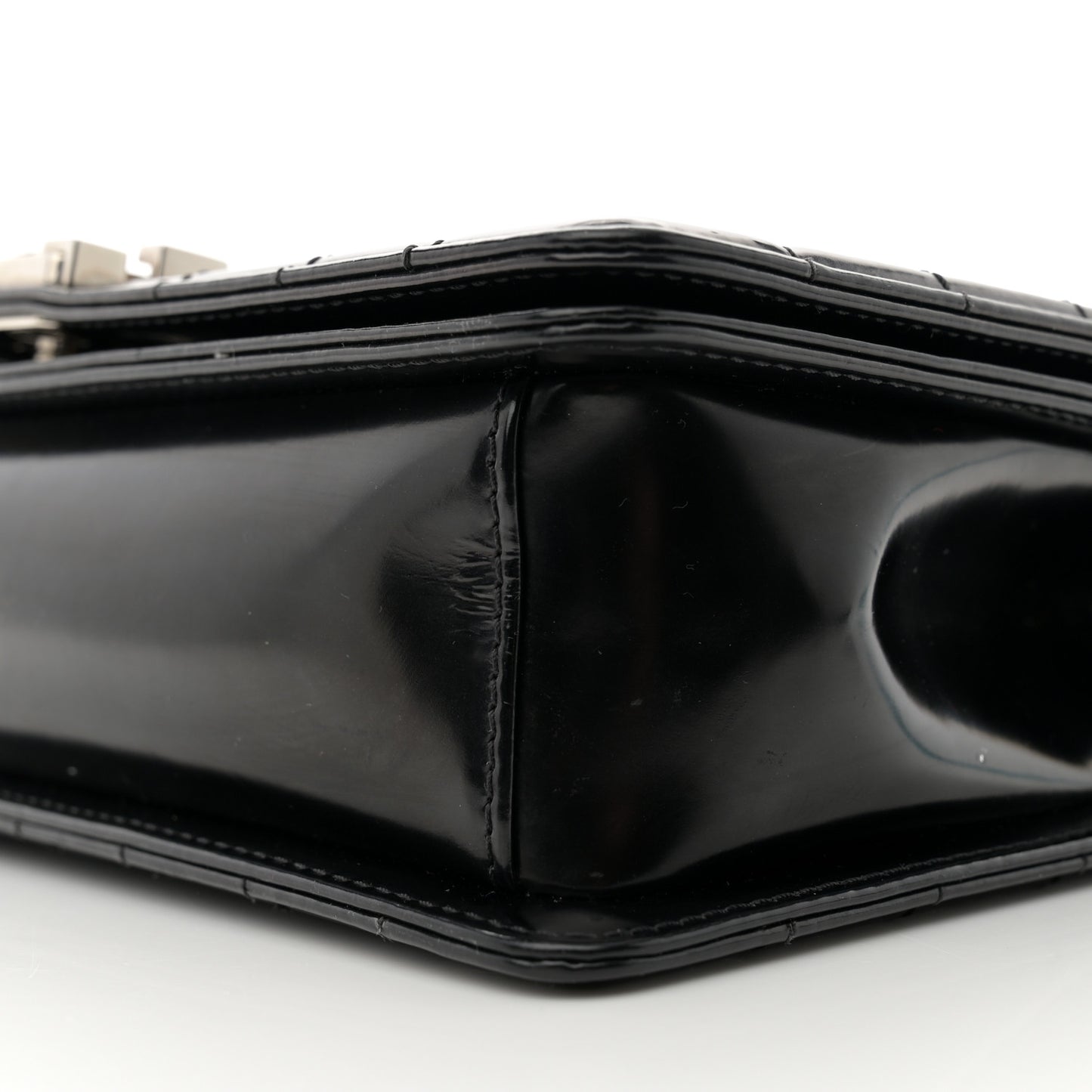 Glazed Calfskin Medium Boy Flap Black