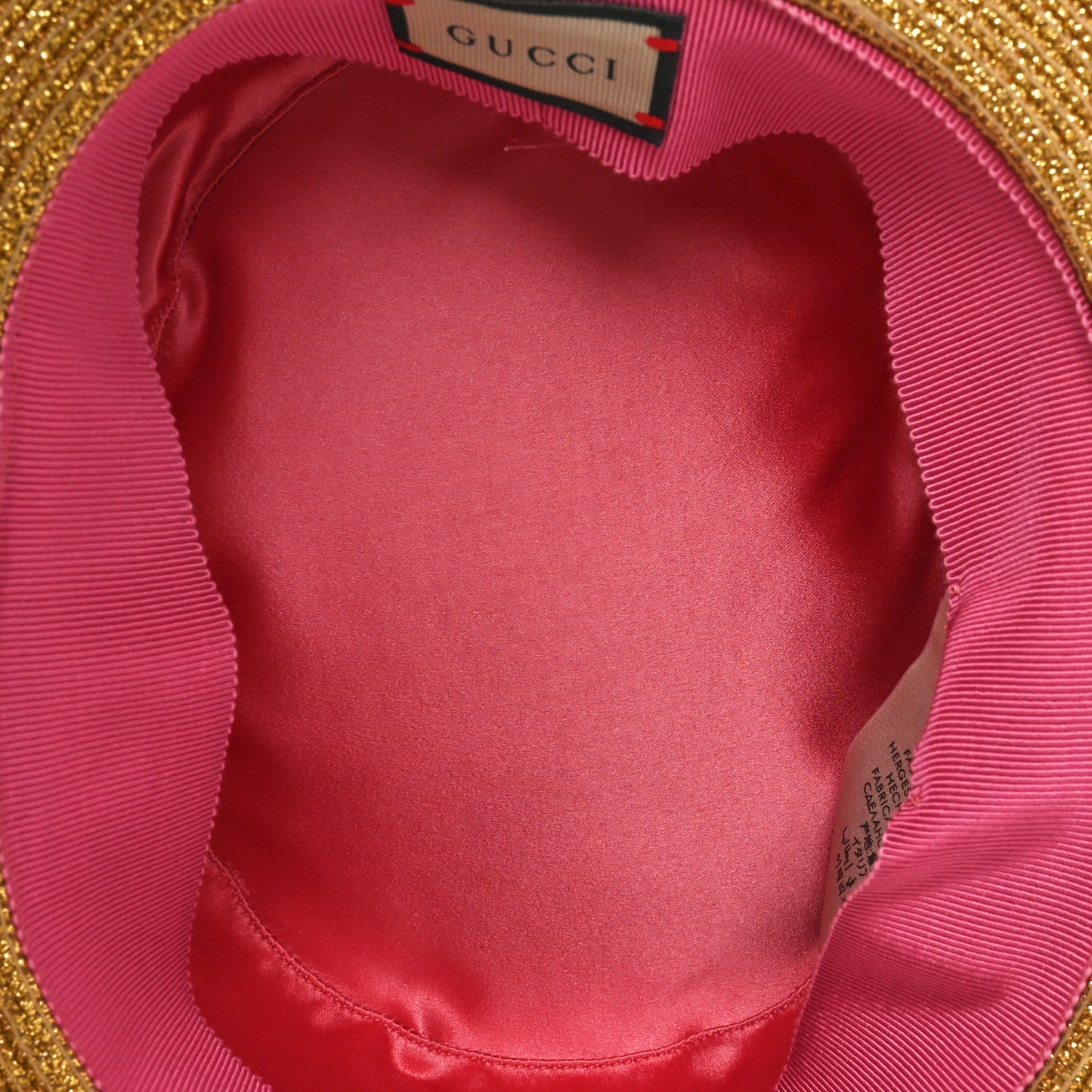 Glittered Straw Grosgrain Wide Brim Hat Gold Black