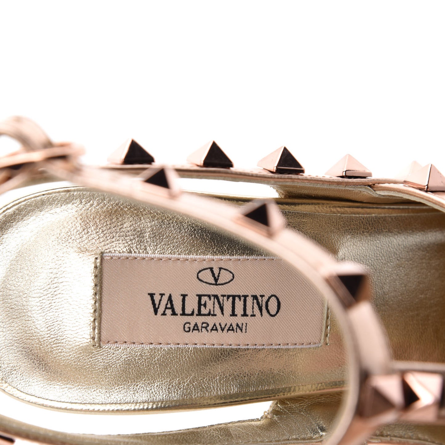 Metallic Pebbled Calfskin Rockstud Ankle Strap 100mm Pumps 36 Rame Sahara