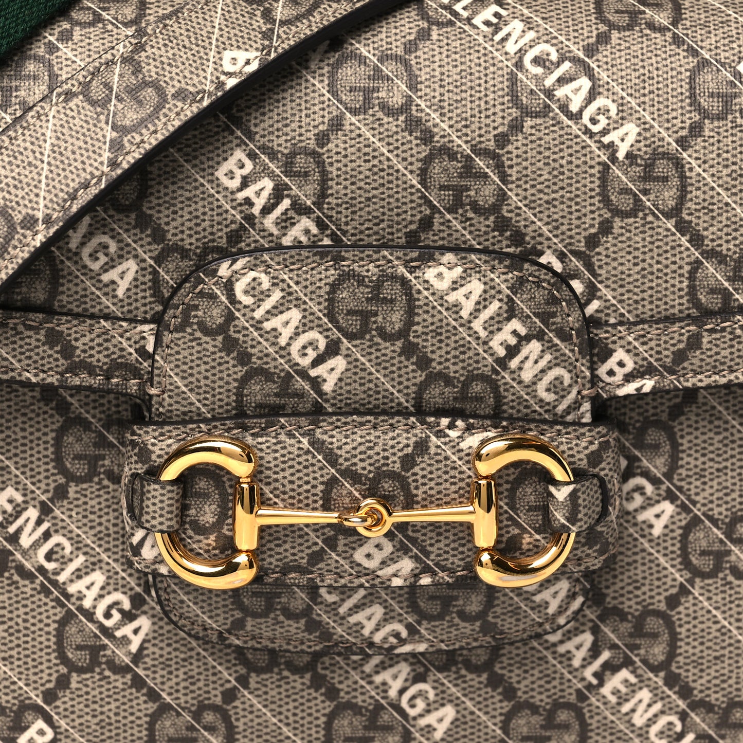 X BALENCIAGA GG Supreme Monogram Web Logo Print Mini Horsebit 1955 Shoulder Bag Beige Ebony