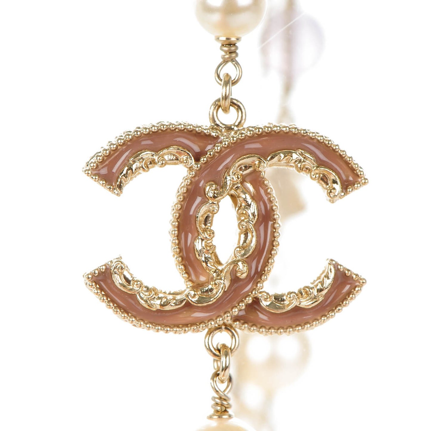Pearl Beaded Enamel CC Long Necklace Gold