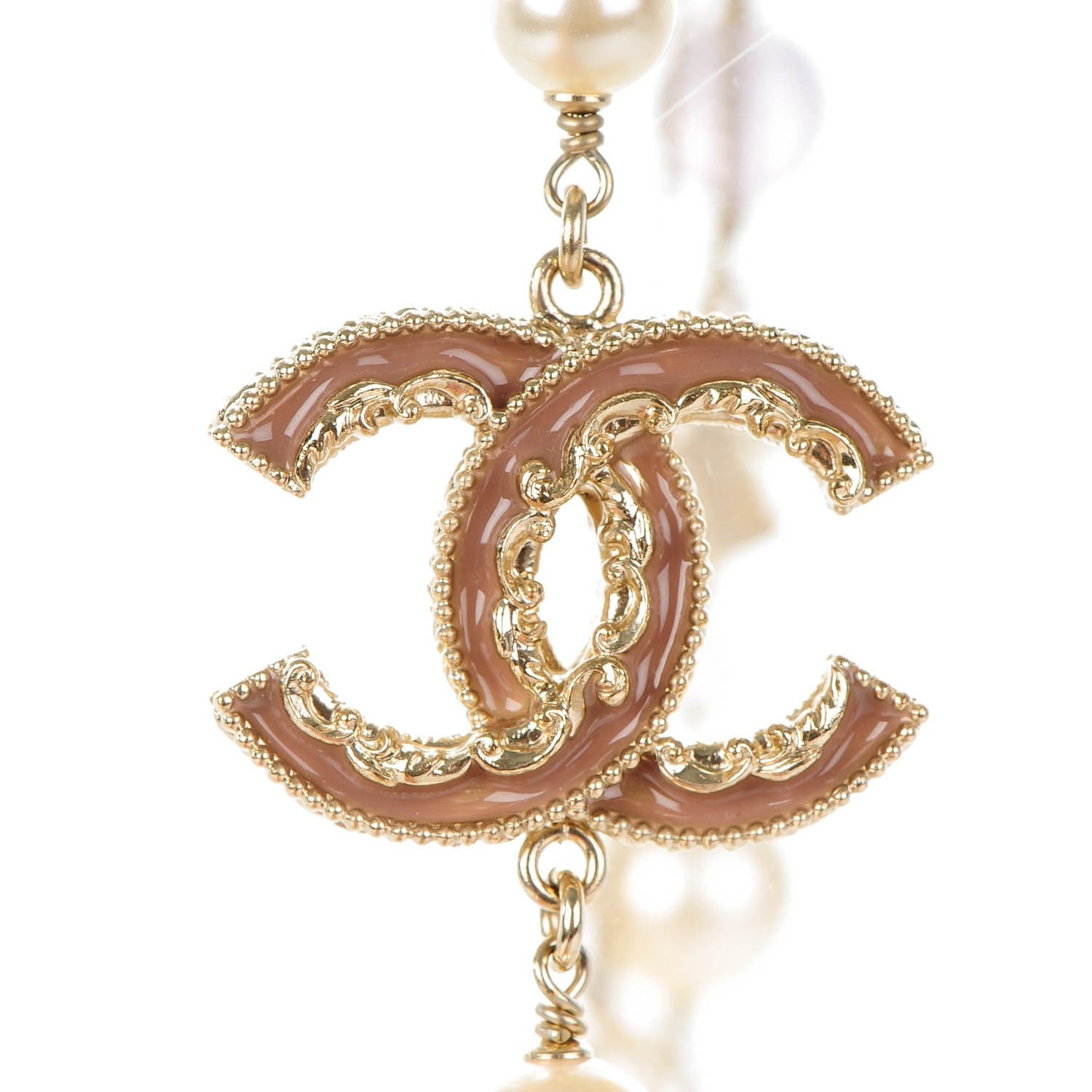 Chanel Pearl Beaded Enamel CC Long Necklace Gold 4 of 7