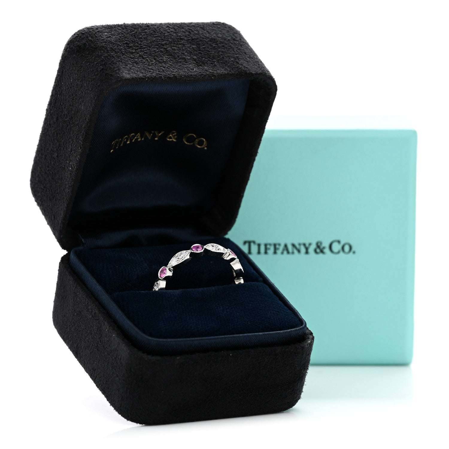 Tiffany Platinum Diamond Pink Sapphire Jazz Swing Ring 54 6.75 5 of 5