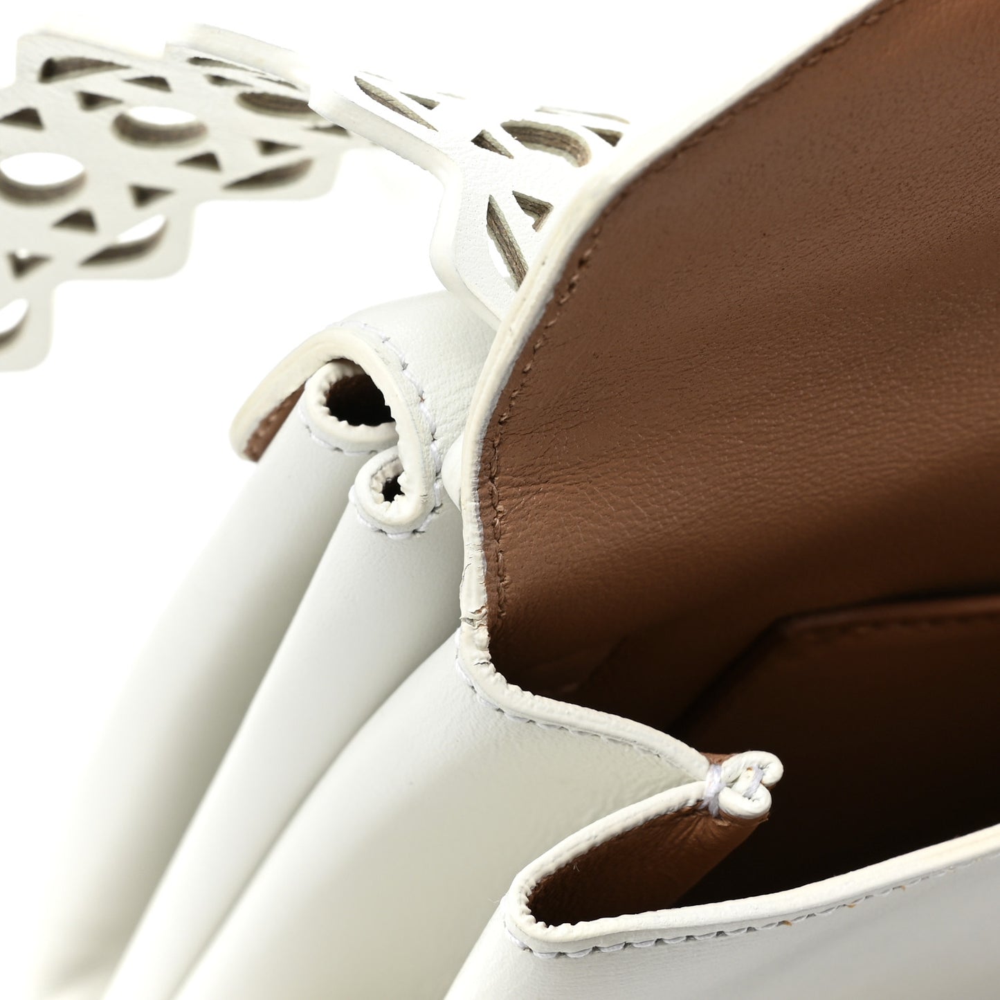 Calfskin Laser Cut Oum Double Envelope Clutch Crossbody White