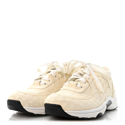 Chanel Nylon Suede Calfskin Printed CC Sneakers 37 White 4 of 9